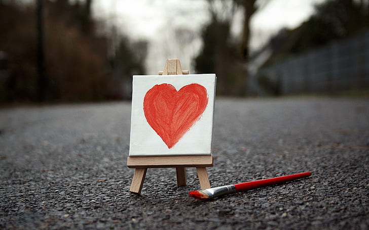 Painted Heart, paintbrush and easel miniature, picture, love, art, drawing, HD wallpaper