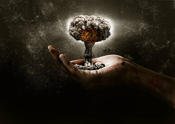 Взрив, облак, тъмно, експлозия, ръка, миниатюра, гъби, ядрени, HD тапет