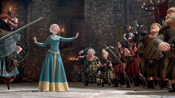 смел, Дисни, филм, коса, крал, Мерида, филм, Pixar, принцеса, кралица, червен, Шотландия, воини, HD тапет