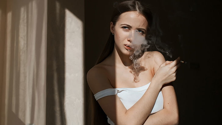 жени, модел, пушене, HD тапет