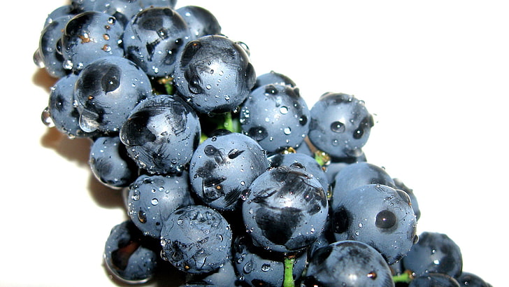 black berries, grapes, drops, black, HD wallpaper