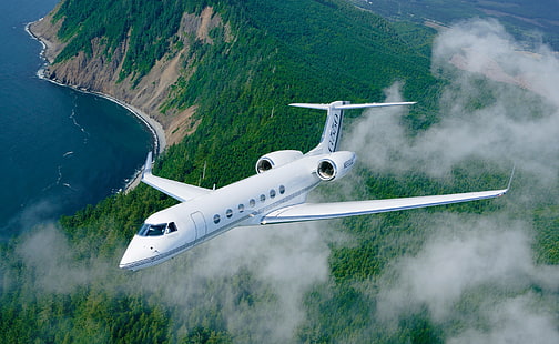 Gulfstream G550, белый частный самолет, моторы, самолет, Gulfstream, G550, HD обои HD wallpaper