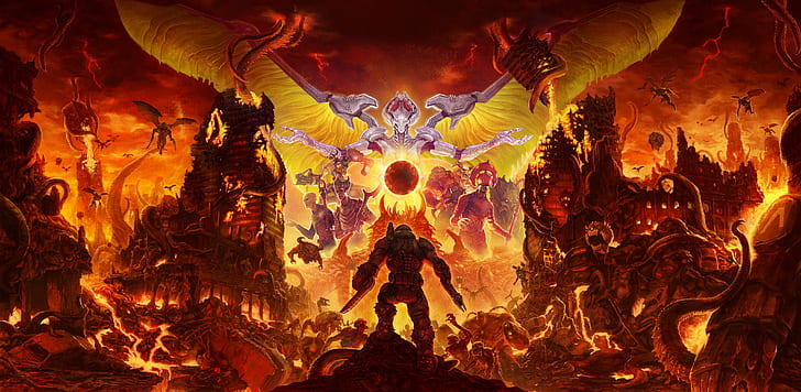 Doom (игра), DOOM Eternal, Doom Slayer, ад, HD обои