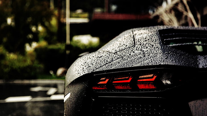 appareil électronique en plastique noir et rouge, Lamborghini Aventador, Lamborghini, gouttes d’eau, Fond d'écran HD