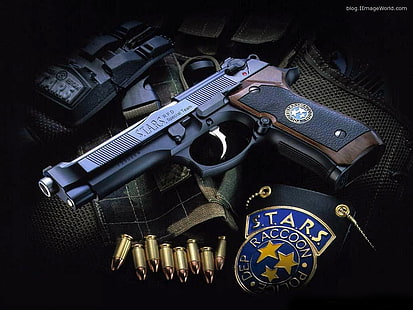 pistolas armas armas malignas residentes beretta emblemas 1024x768 videogames Resident Evil HD arte, armas, pistolas, HD papel de parede HD wallpaper