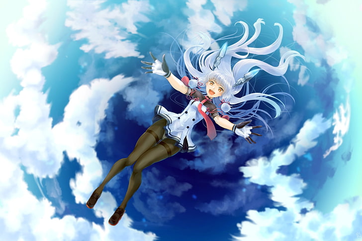 Kancolle, Murakumo, cayendo, nubes, cielo, Anime, Fondo de pantalla HD