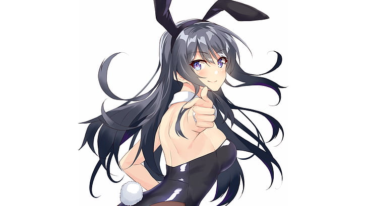 Anime, Rascal no sueña con Bunny Girl Senpai, cabello negro, orejas de conejo, Mai Sakurajima, Fondo de pantalla HD