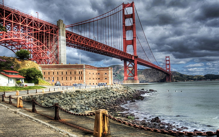 HDR, bridge, river, building, Golden Gate Bridge, HD wallpaper