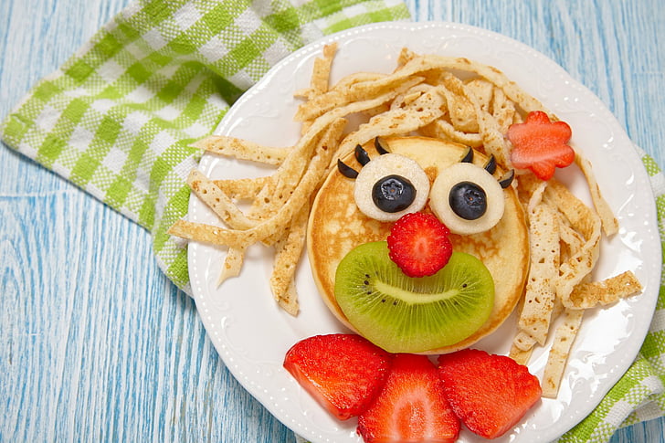 Food, Breakfast, Face, Humor, Pancake, Strawberry, HD wallpaper