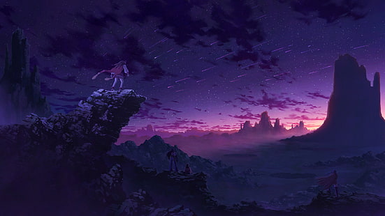 anime, niebo, krajobraz, fioletowy, Tapety HD HD wallpaper