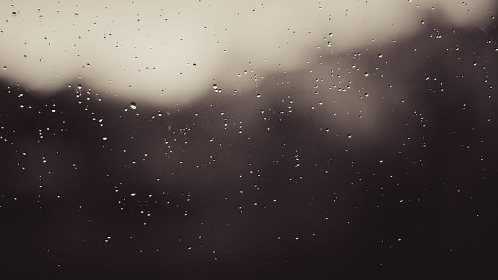 หยดน้ำ, ฝน, หยดน้ำ, แก้ว, น้ำบนกระจก, หน้าต่าง, ขาวดำ, วอลล์เปเปอร์ HD