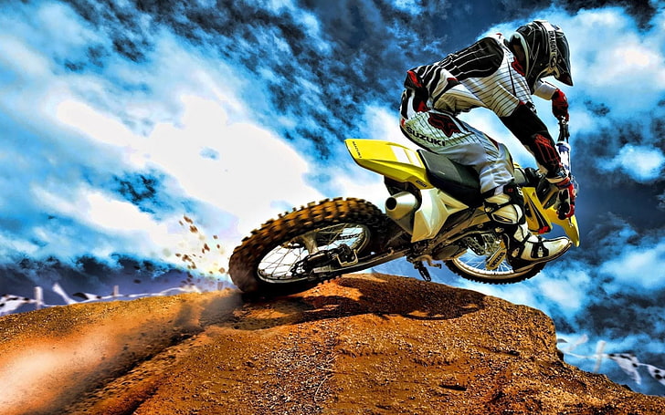 moto enduro amarilla, motocross, Fondo de pantalla HD