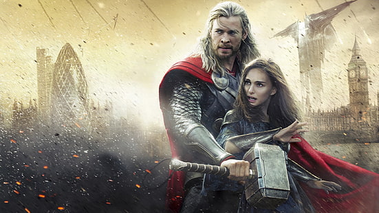 Mighty Thor tapeter, filmer, Chris Hemsworth, Natalie Portman, Thor, Thor 2: The Dark World, Mjolnir, Marvel Cinematic Universe, HD tapet HD wallpaper