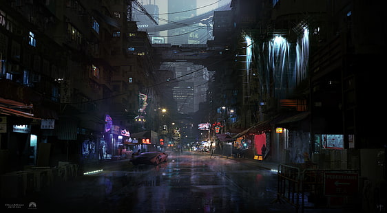 purple car illustration, cyber, cyberpunk, science fiction, fantasy art, digital art, HD wallpaper HD wallpaper