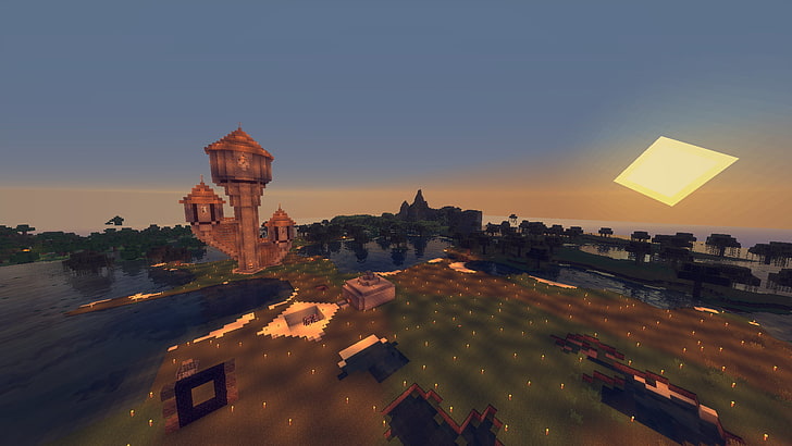screenshot di Minicraft, Minecraft, lava, acqua, sole, mare, montagna, videogiochi, Sfondo HD