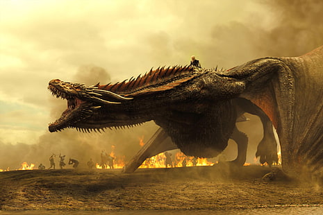 dragon illustration, Game of Thrones, dragon, TV, House Targaryen, Daenerys Targaryen, A Song of Ice and Fire, HD wallpaper HD wallpaper