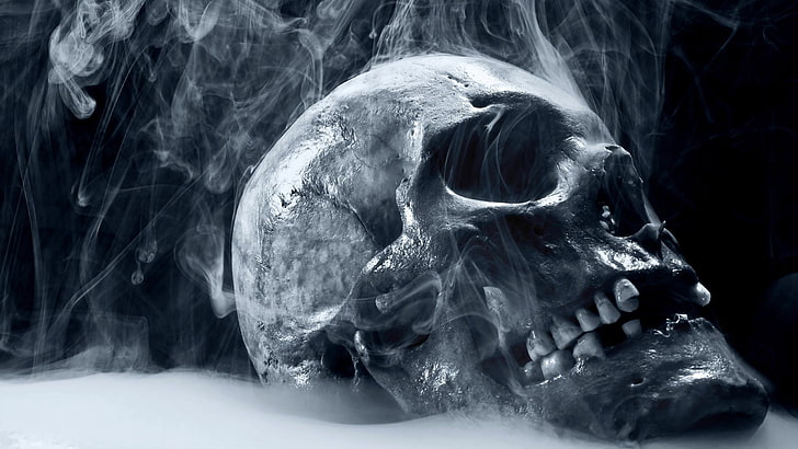 skull, smoke, bones, teeth, HD wallpaper