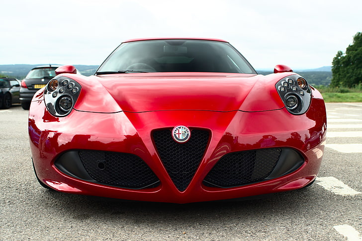 red Alfa Romeo 8c coupe, alfa romeo, red, front view, HD wallpaper