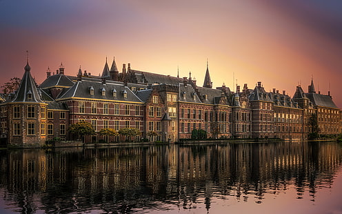 Sunset Binnenhof - комплекс зданий в центре города Гаага Нидерланды Ultra Hd Обои для рабочего стола, мобильные телефоны и ноутбуки 3840 × 2400, HD обои HD wallpaper