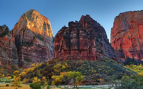 Taman Nasional Zion, Utah, AS, pegunungan batu, pohon, alam, Zion, Nasional, Taman, Utah, AS, Batu, Pegunungan, Pohon, Alam, Wallpaper HD HD wallpaper