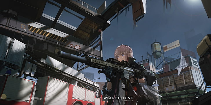 девушки на переднем крае, пистолет, игры в стиле аниме, здания, аниме, HD обои
