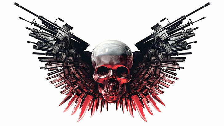 gun, skull, The Expendables, weapon, HD wallpaper