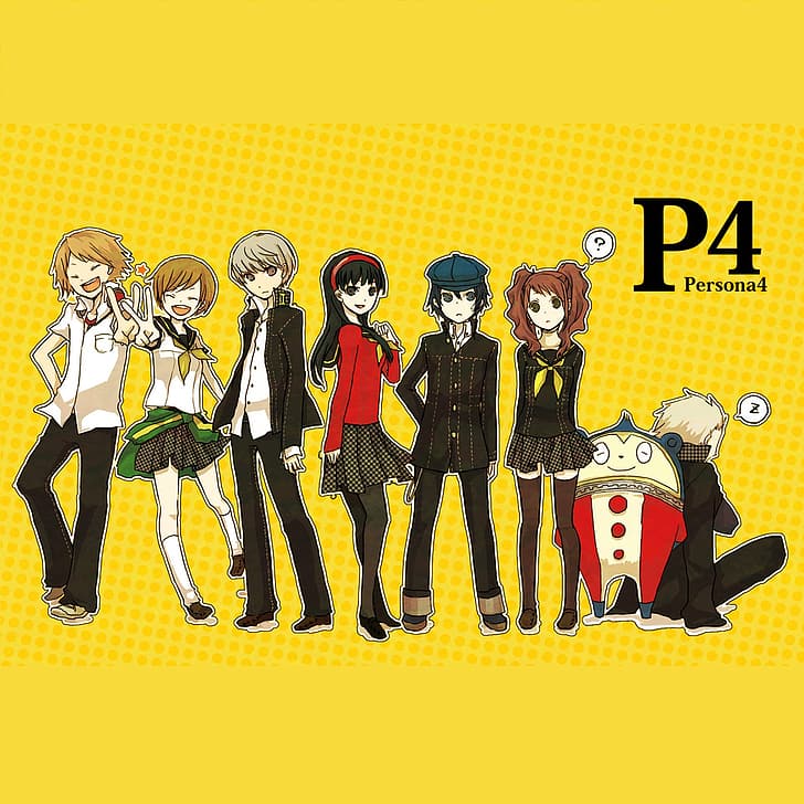 Persona 4 Golden, Persona 4, Hanamura Yosuke, Chie Satonaka, Yukiko Amagi, Rise Kujikawa, Kanji Tatsumi, Kuma Persona 4, Shirogane Naoto, Fondo de pantalla HD