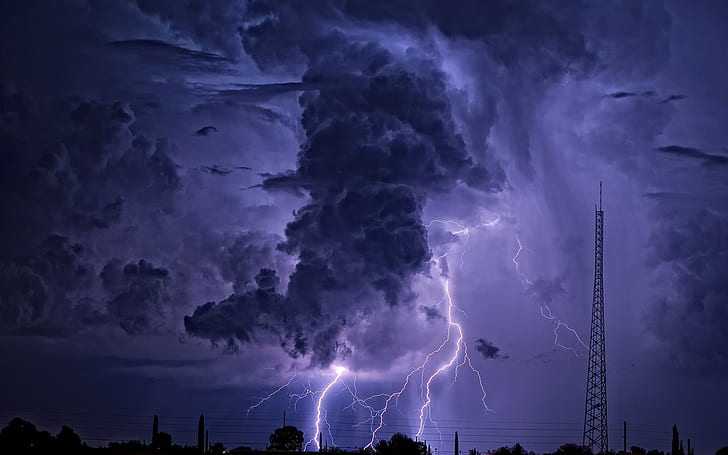 HDR Purple Storm Lightning HD, สภาพอากาศ, ธรรมชาติ, สีม่วง, HDR, ฟ้าผ่า, พายุ, วอลล์เปเปอร์ HD