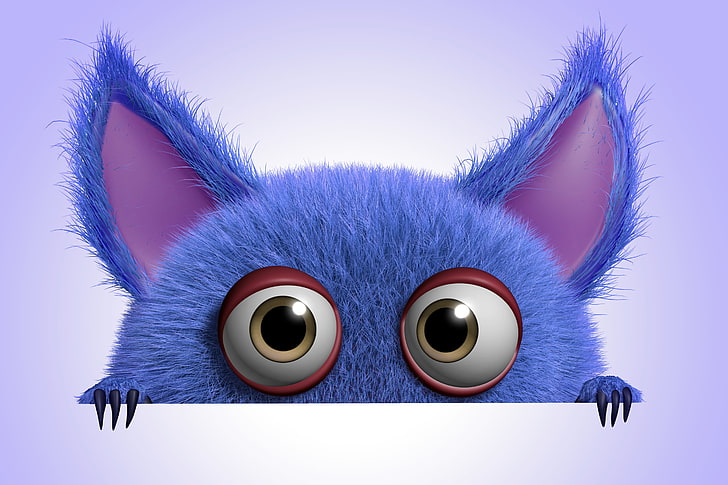 blue cartoon character illustration, monster, cartoon, character, funny, cute, fluffy, HD wallpaper