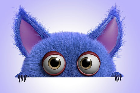 blue cartoon character illustration, monster, cartoon, character, funny, cute, fluffy, HD wallpaper HD wallpaper
