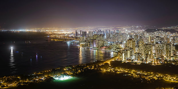 City Skyline photo during night time, hawaii, hawaii, at Night, City, Skyline, photo, night time, D600, Waikiki  Hawaii, Oahu, Diamond Head, Panorama, Cityscape, Ocean, Long Exposure, hong Kong, night, urban Skyline, downtown District, architecture, skyscraper, urban Scene, harbor, asia, china - East Asia, sea, famous Place, victoria Harbour - Hong Kong, building Exterior, built Structure, business, HD wallpaper HD wallpaper