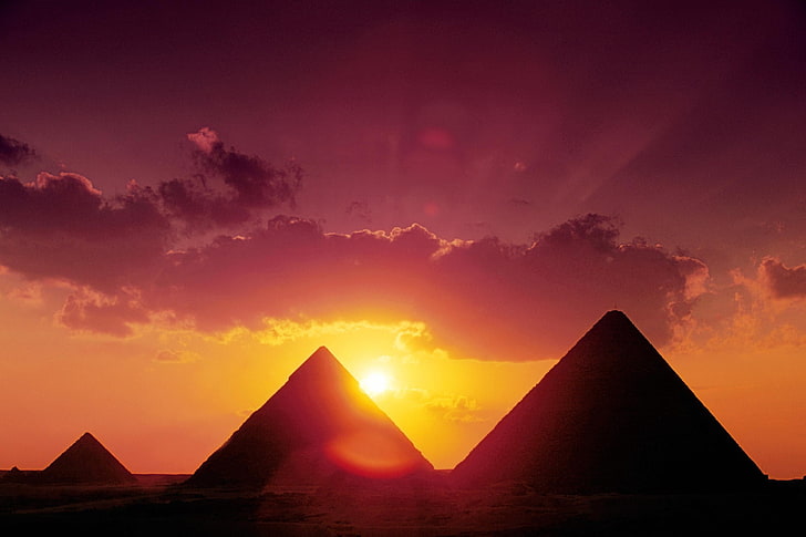 egypt, giza, great, landscapes, nature, pyramid, pyramids, sunset, HD wallpaper