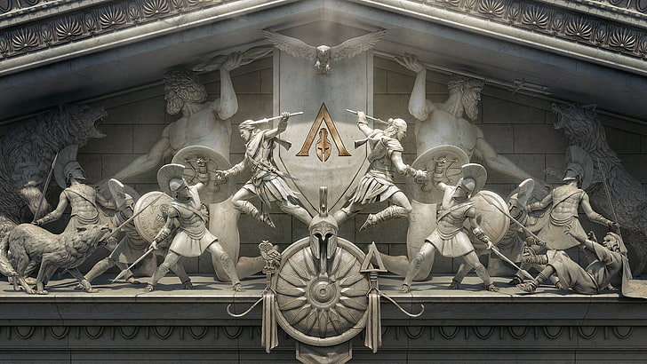 Assassin's Creed, Assassin's Creed Odyssey, статуя, мрамор, стенопис, Гърция, древна Гърция, видео игри, HD тапет