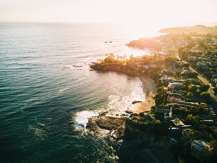 Küste und Meer, Derek Liang, Strand, Sonnenuntergang, Strandstadt, Sonnenlicht, Küste, Lagunenstrand, USA, HD-Hintergrundbild