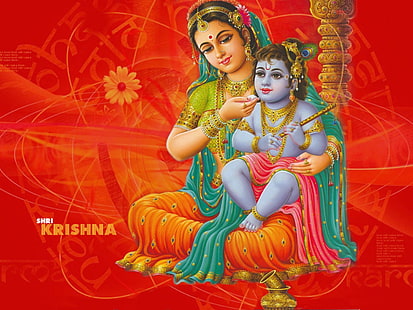 Maa Yashoda sevgi dolu bebek, Shri Krishna illüstrasyon, Tanrı, Lord Krishna, bebek, HD masaüstü duvar kağıdı HD wallpaper