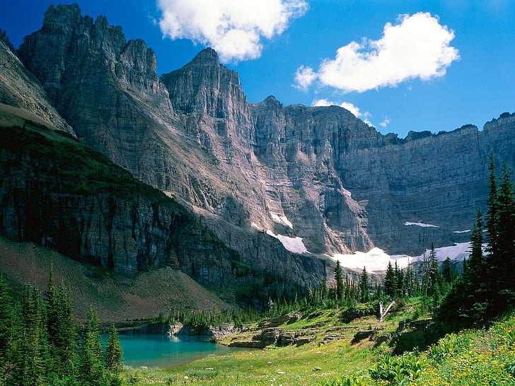 пейзаж, Национальный парк Глейшер, Монтана, скалы, горы, национальный парк, HD обои