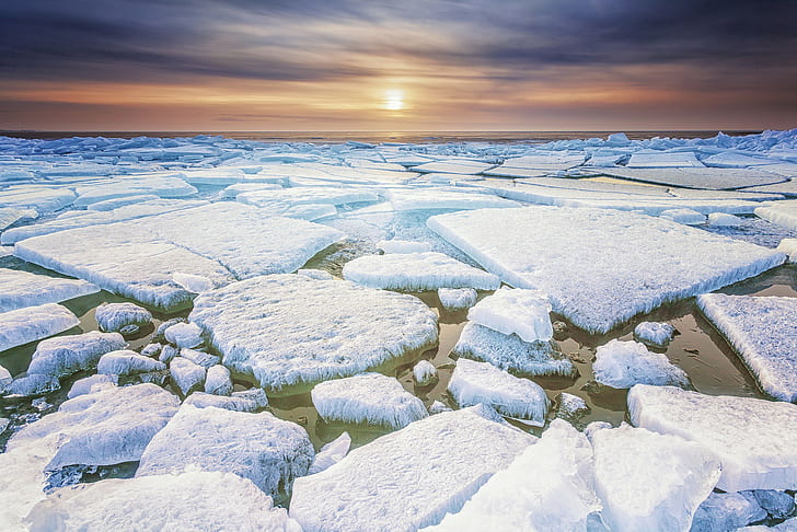 North of the Netherlands province of Friesland, ice blocks, winter, frost, cold, ice floes, north of the Netherlands province of Fri, HD wallpaper