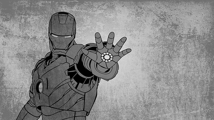 Ironman цифровые обои, монохромный, гранж, железный человек, Marvel Comics, произведение искусства, HD обои