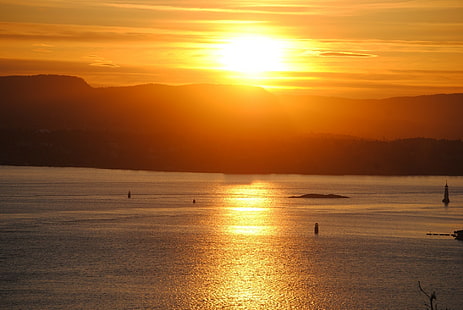 日没の風景オスロノルウェー海、 HDデスクトップの壁紙 HD wallpaper