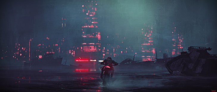 Sci Fi, stad, futuristisk, motorcykel, natt, fordon, HD tapet HD wallpaper