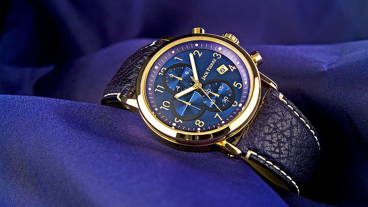 Jack Pierre watch, gold, blue, Jack, Pierre, Watch, Gold, Blue, HD wallpaper