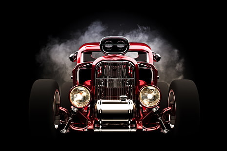 hotrod rosso e nero, rosso, ruote, hot rod, vista frontale, fari, Sfondo HD HD wallpaper