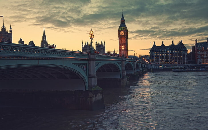 Big Ben, London, night, london, bridge, river, clock, HD wallpaper