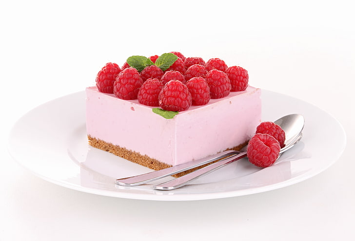 raspberry cake, berries, raspberry, cake, dessert, sweet, spoon, HD wallpaper