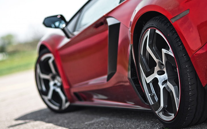 czerwone sportowe coupe, Lamborghini, samochód, Tapety HD