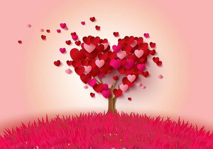 rosa Herzbaumillustration, Baum, Herz, Herzen, Liebe, Rosa, romantisch, HD-Hintergrundbild