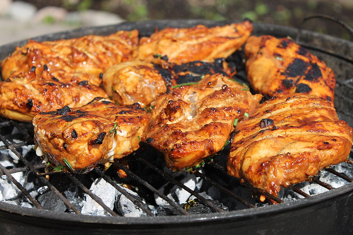 grilled chicken, chicken, barbecue, meat, juicy, HD wallpaper