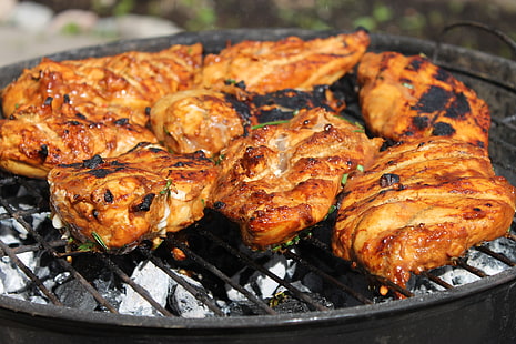 grilled chicken, chicken, barbecue, meat, juicy, HD wallpaper HD wallpaper