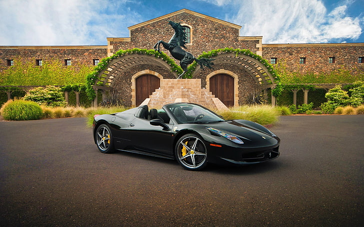 schwarzes Cabrio Coupé, Ferrari, Ferrari 458 Spider, HD-Hintergrundbild