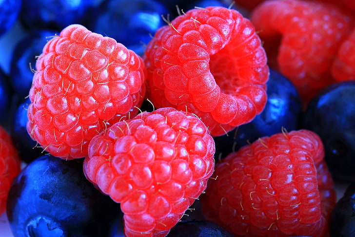 bunch of blueberries and raspberries, raspberries, cranberries, berry, close-up, HD wallpaper